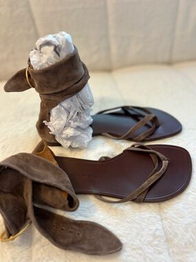 New Chie Mihara Brown Suede Wrap Sandals size 38